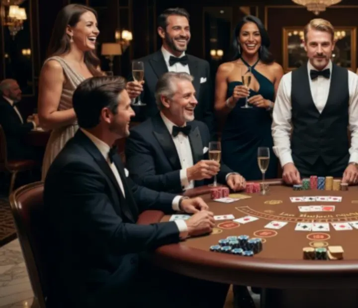 Goście grający w Blackjack podczas eleganckiego wieczoru