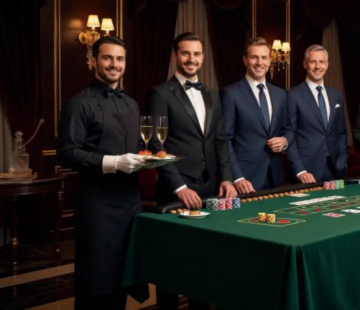 Profesjonalny zespół obsługi prywatnego przyjęcia w eleganckich strojach