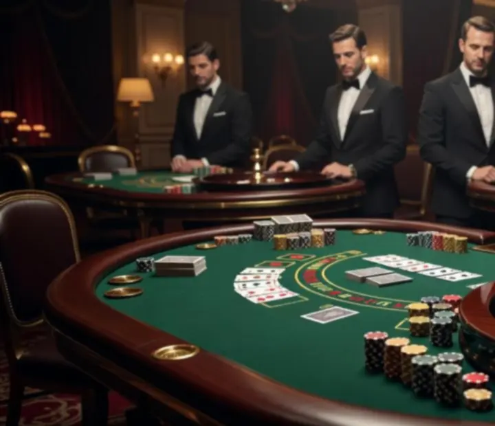 Profesjonalne stoły do pokera, ruletki i blackjacka podczas firmowego wieczoru