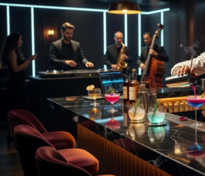 Prywatny bar z koktajlami i DJ podczas luksusowego wieczoru