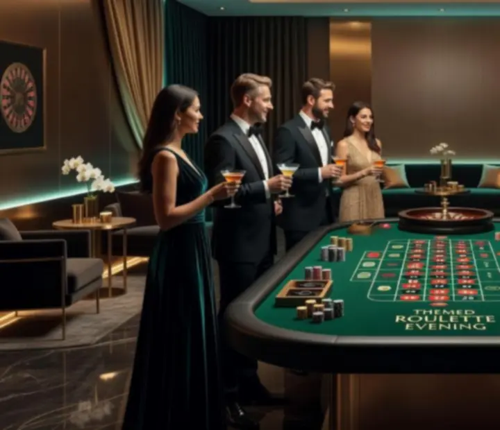 Nastrojowo oświetlona sala eventowa z eleganckim stołem do ruletki