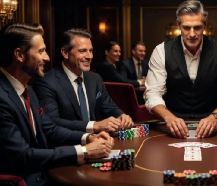 Profesjonalny krupier prowadzący prywatny stół rozrywkowy w stylu pokerowym